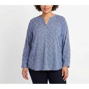 New Grand & Greene Top XL Blue White Ultra Soft Geometric Popover Preppy Office